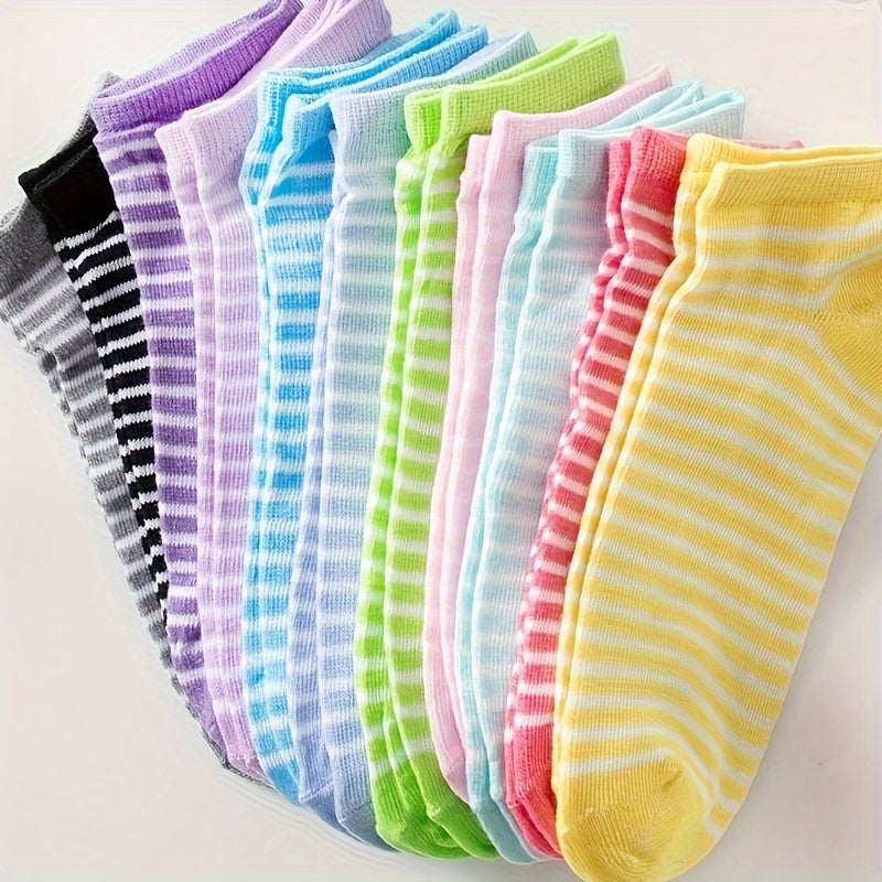Women's Polyester Socks 20/40/60/80/100 Pairs - Striped Crew and Ankle Length, Comfortable Knit Fabric with Elastane for Stretch, Easy Machine Wash, Casual Multipack